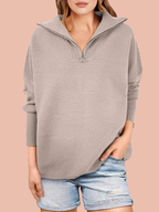 Women's Quarter Zip Rib Knit Cozy Pullover Sweaters