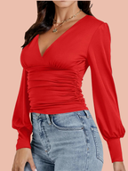 Women's Slim Fit Elegant V Neck Tops