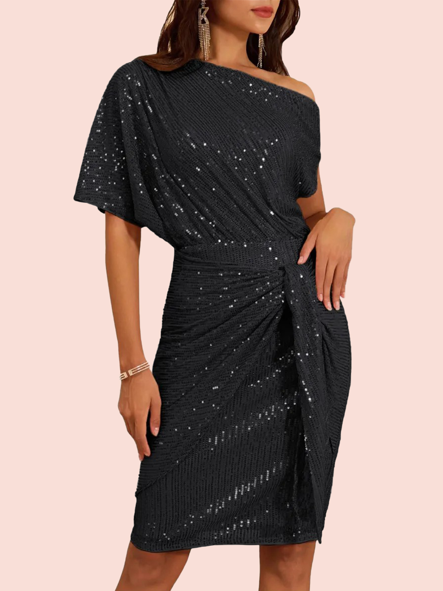 Women's Off Shoulder Sequins Bodycon Dress