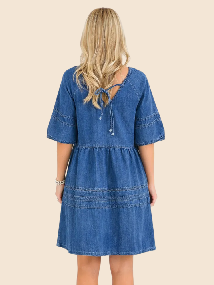 Women's V-Neck Denim Babydoll Dress