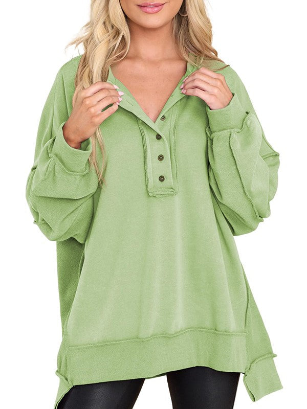 Women's Oversized Casual Buttoned Henley Sweatshirt