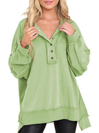 Women's Oversized Casual Buttoned Henley Sweatshirt