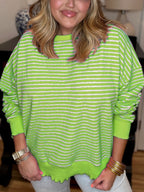 Women's Casual Lettuce Edge Striped Pullover
