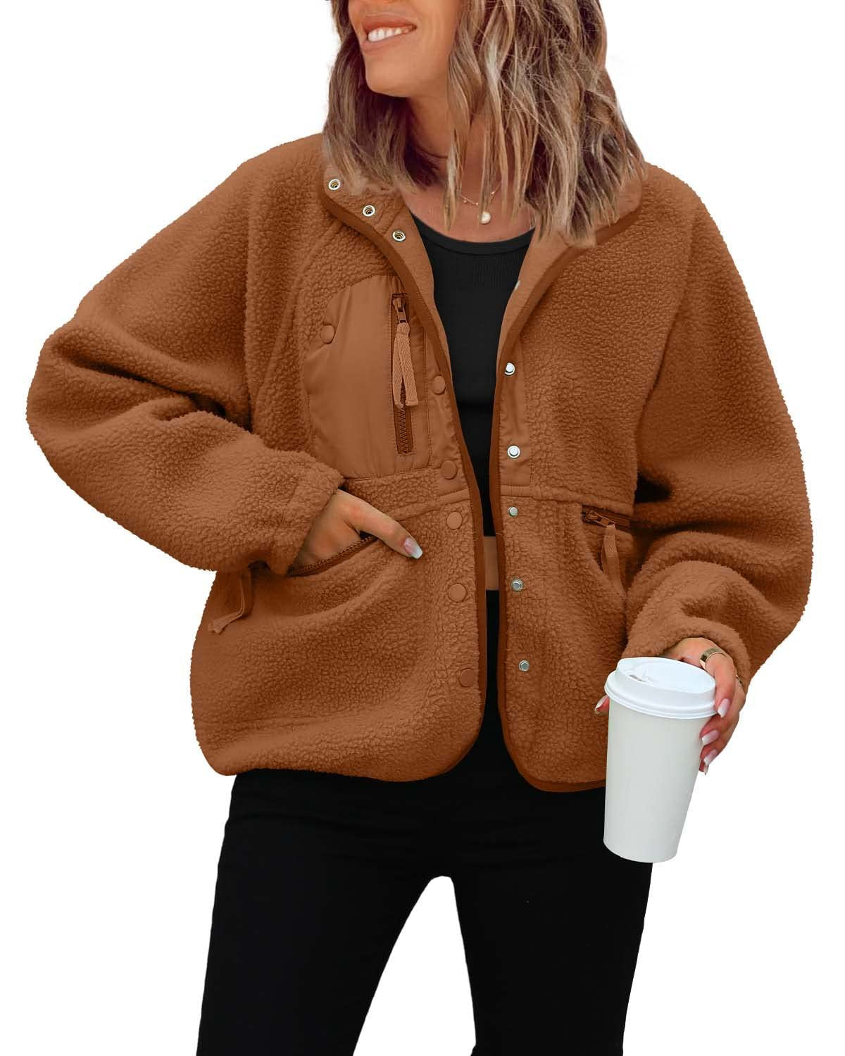 Women's  Button Down Fuzzy Fleece Jacket