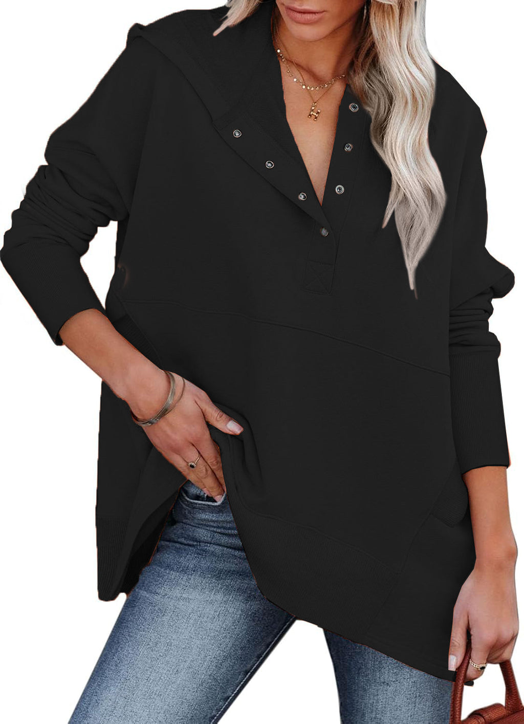 Women's Oversized Half Button Hoodie