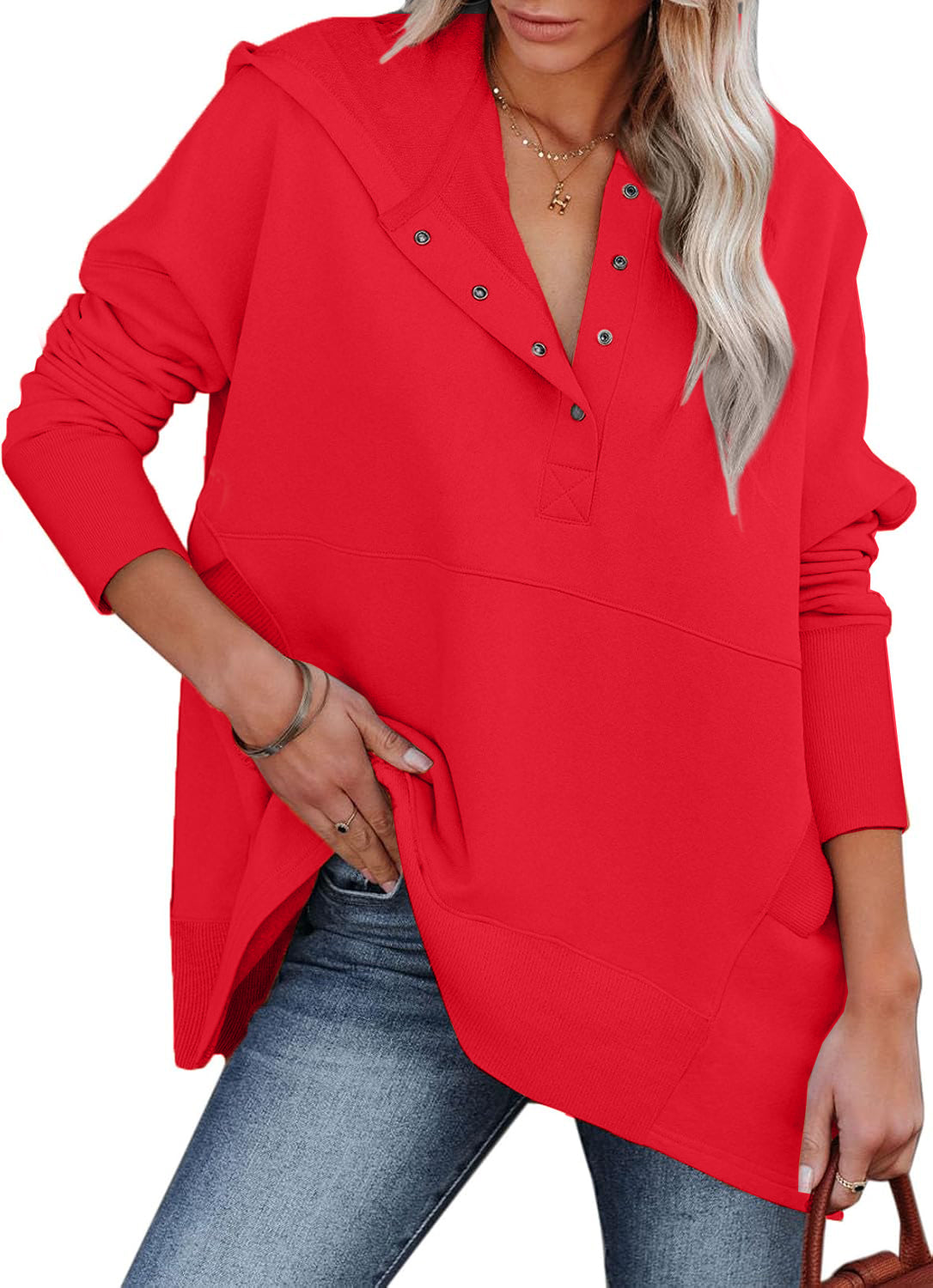 Women's Oversized Half Button Hoodie
