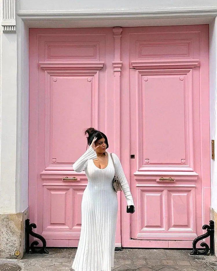 Fall New Sleeved Knit Midi Dress