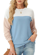 Women's Crewneck Color Block Ribbed Tops