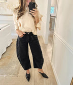 High Stretch Mid-Rise Barrel Jeans Fashion Wide Leg Shape