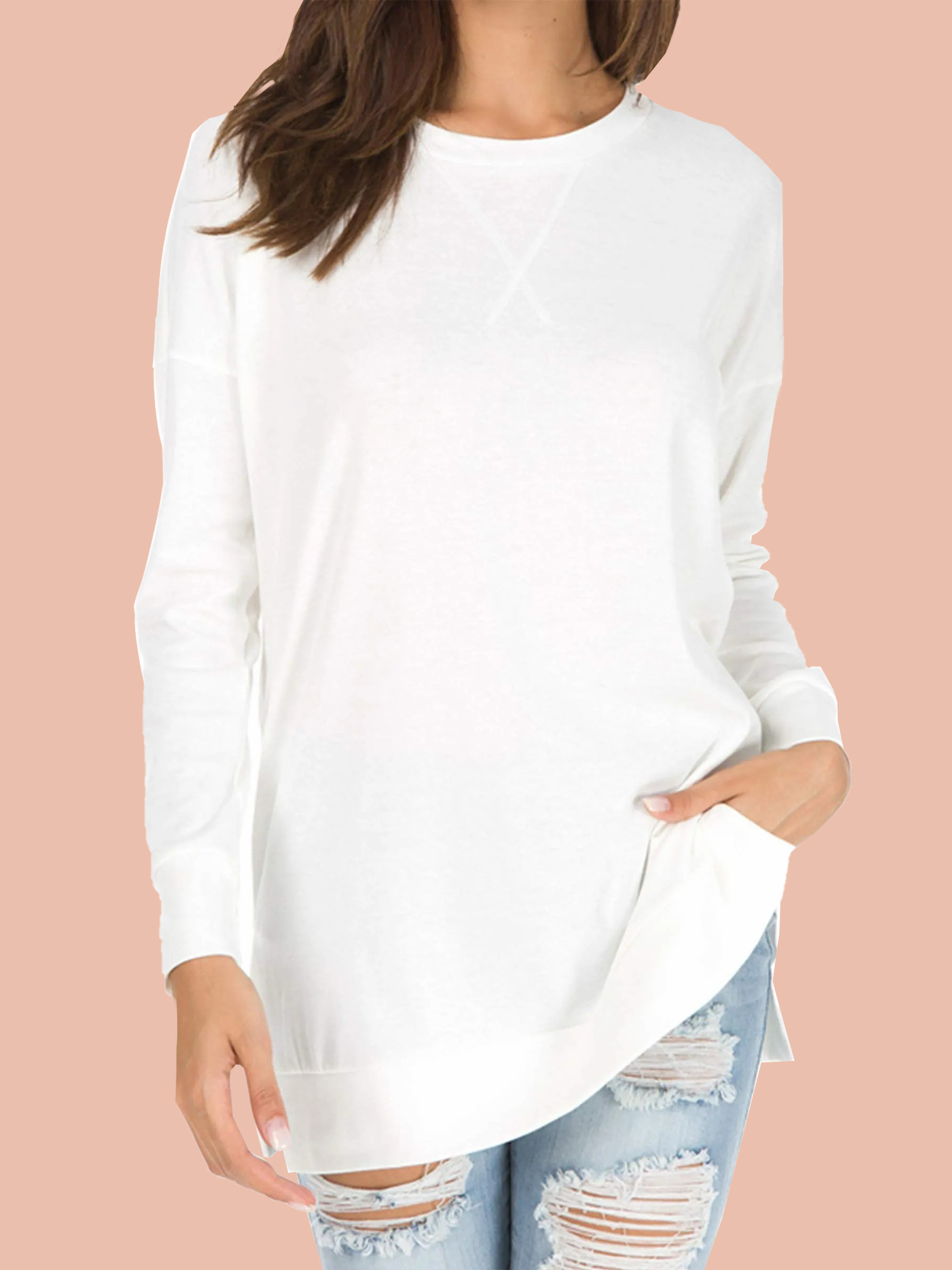 Women's Long Sleeve Side Slit Loose Tops