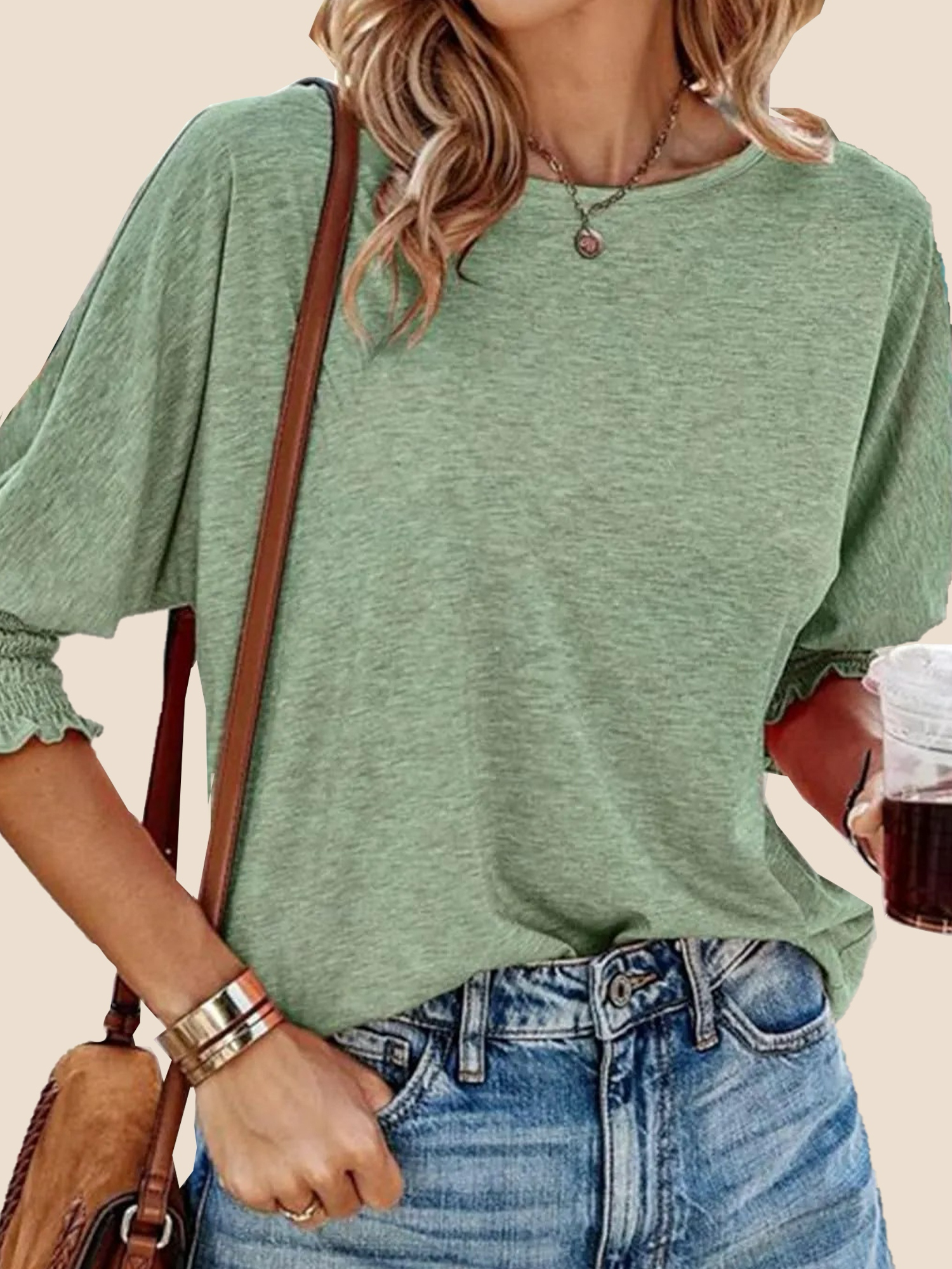 Women's Round Neck 3/4 Sleeve Basic T-Shirts