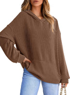 Women's Ribbed Knit Pullover Hoodie