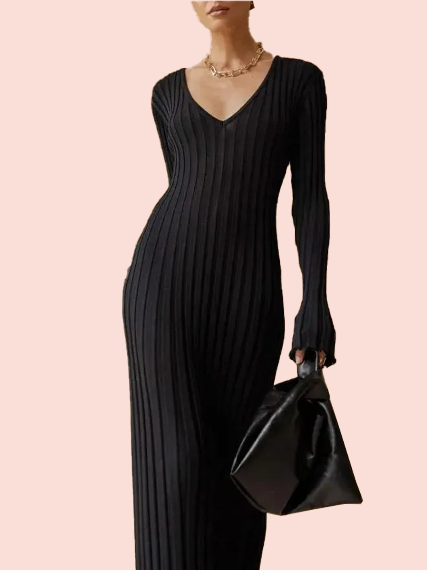 Fall New Sleeved Knit Midi Dress