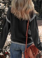 Women's Contrast Cable Knit Pullover Sweater