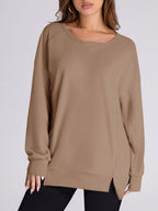 Women's High Low Side Slit Pullover Sweatshirt With Pockets