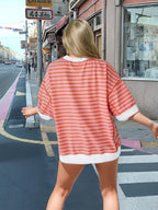 Women's Oversized Striped Color Block Half Sleeve Tops