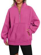 Women's Half Zip Oversized Sweatshirt with Pockerts