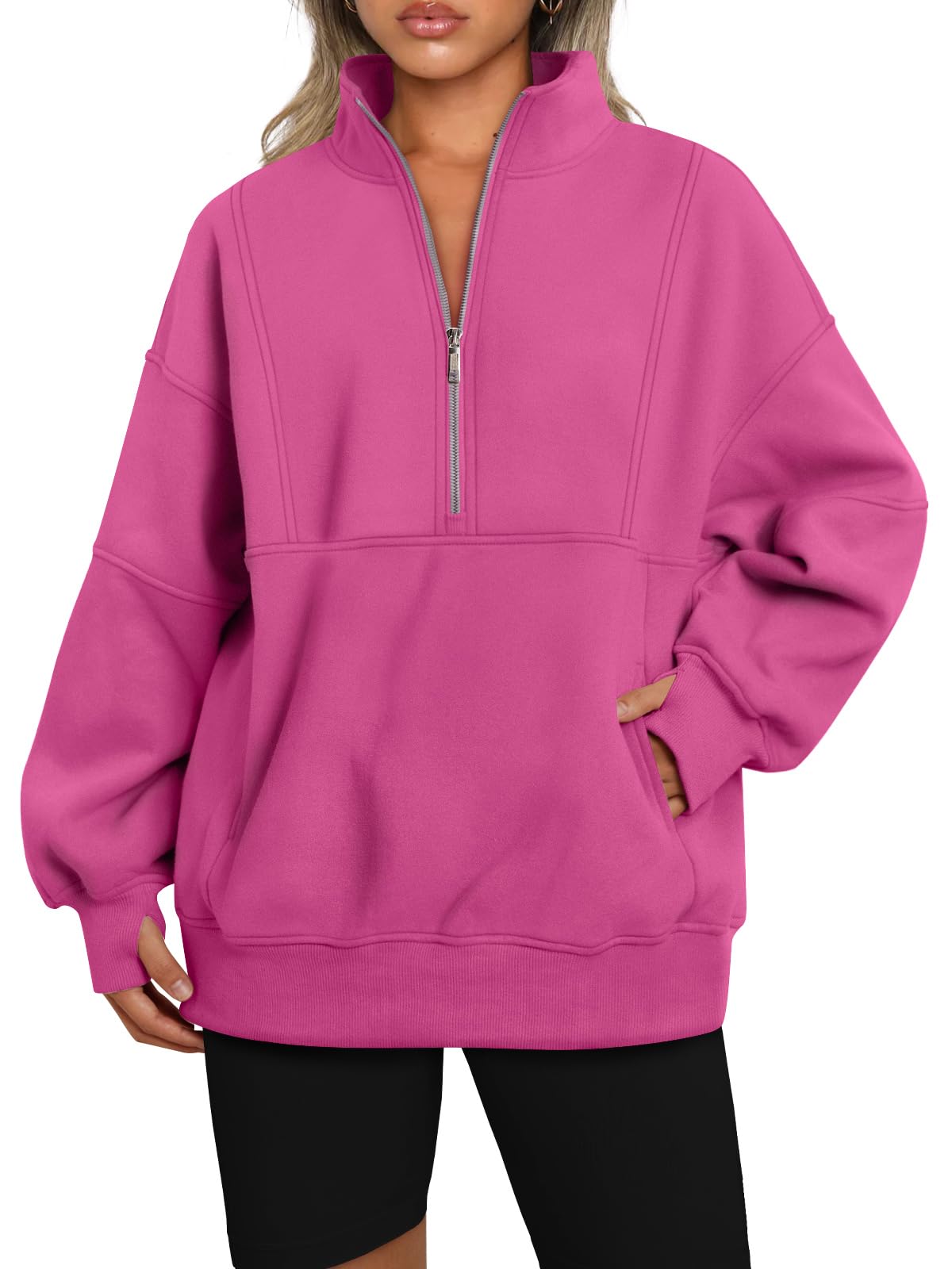 Women's Half Zip Oversized Sweatshirt with Pockerts