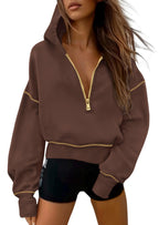 Women's Half Zip Long Sleeve Cropped Hoodie