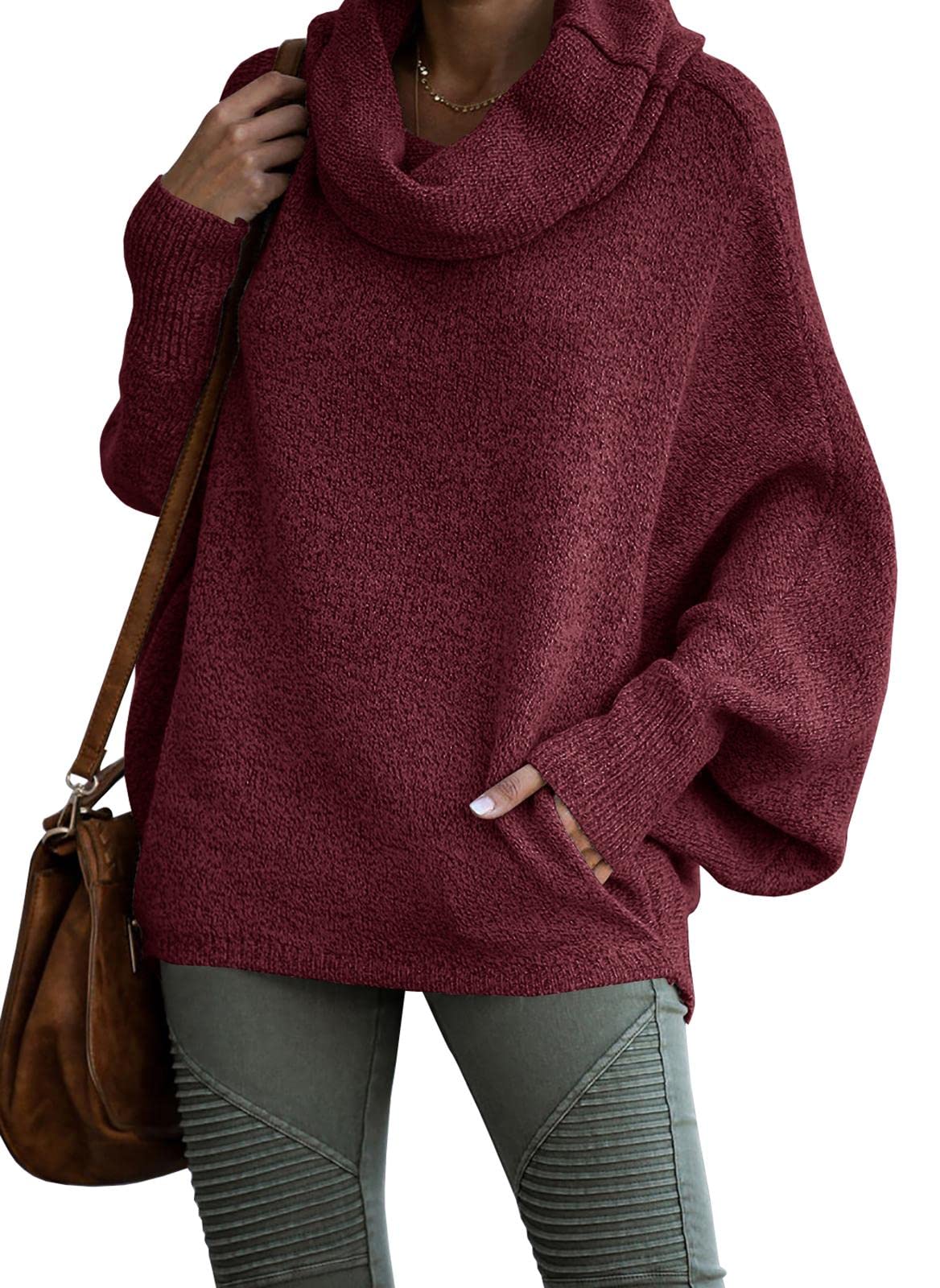 Women's Cowl Neck Pullover Sweaters with Pockets