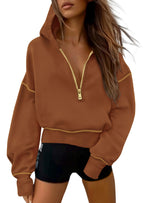 Women's Half Zip Long Sleeve Cropped Hoodie