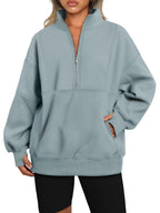 Women's Half Zip Oversized Sweatshirt with Pockerts