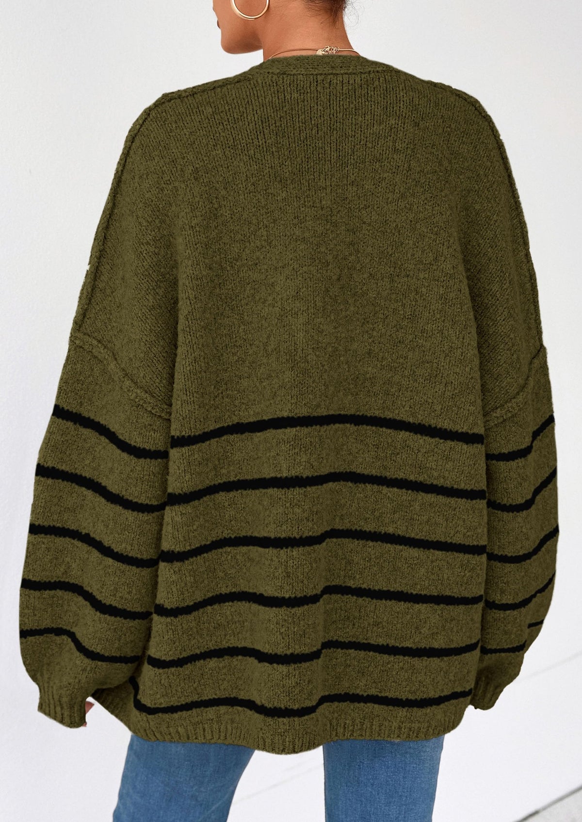 Women's Oversized Balloon Sleeve Striped Cardigan