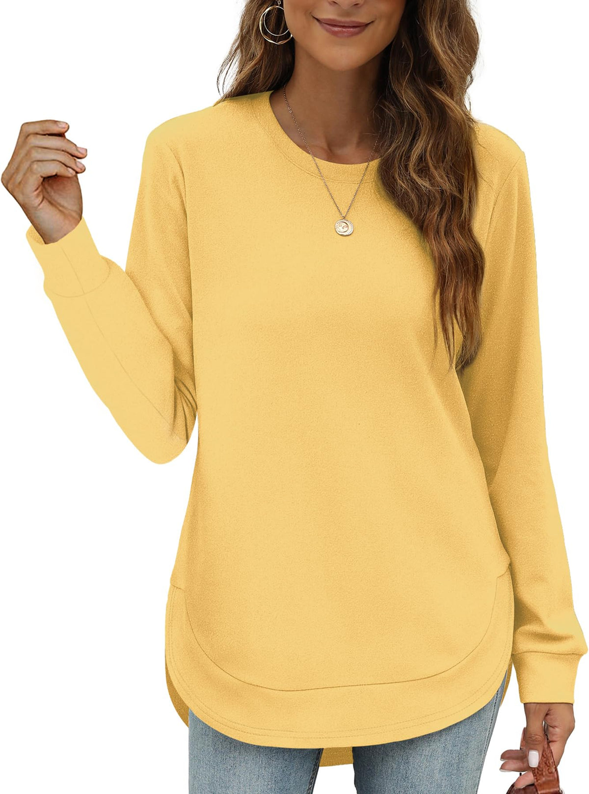 Women's High Low Curved Hem Tops