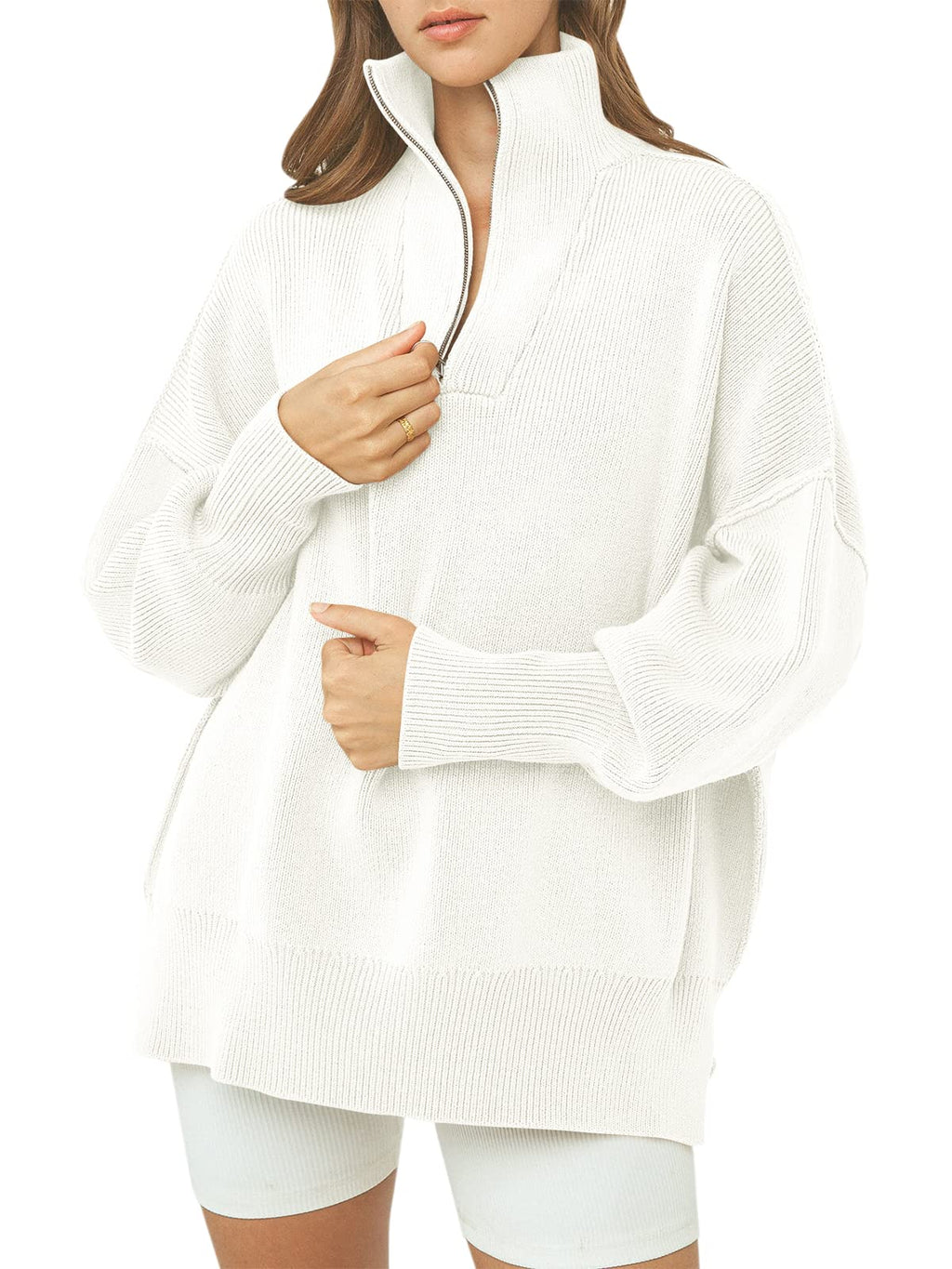 Women's Oversized Quarter Zip Sweater Pullover