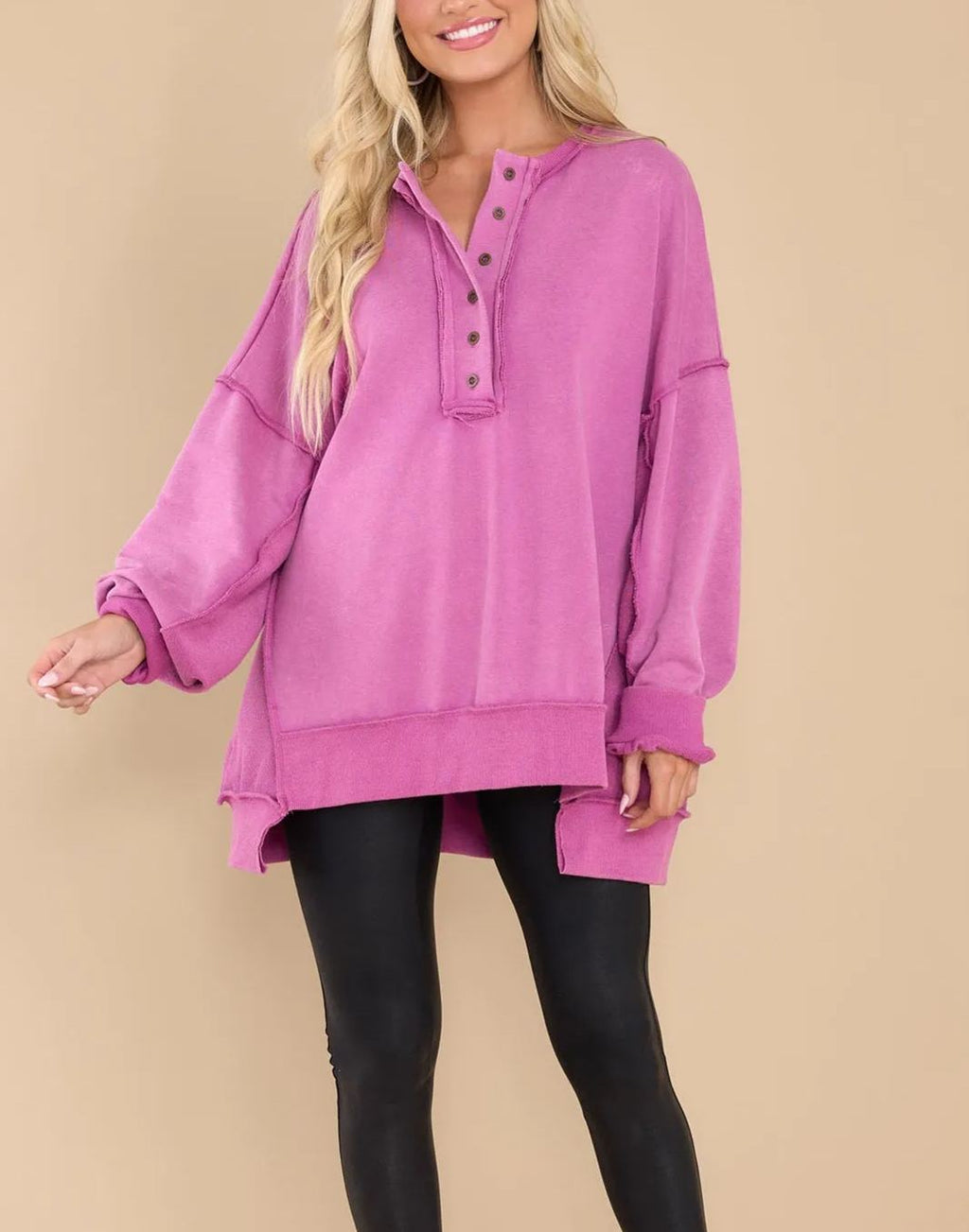 Women's Oversized Casual Buttoned Henley Sweatshirt