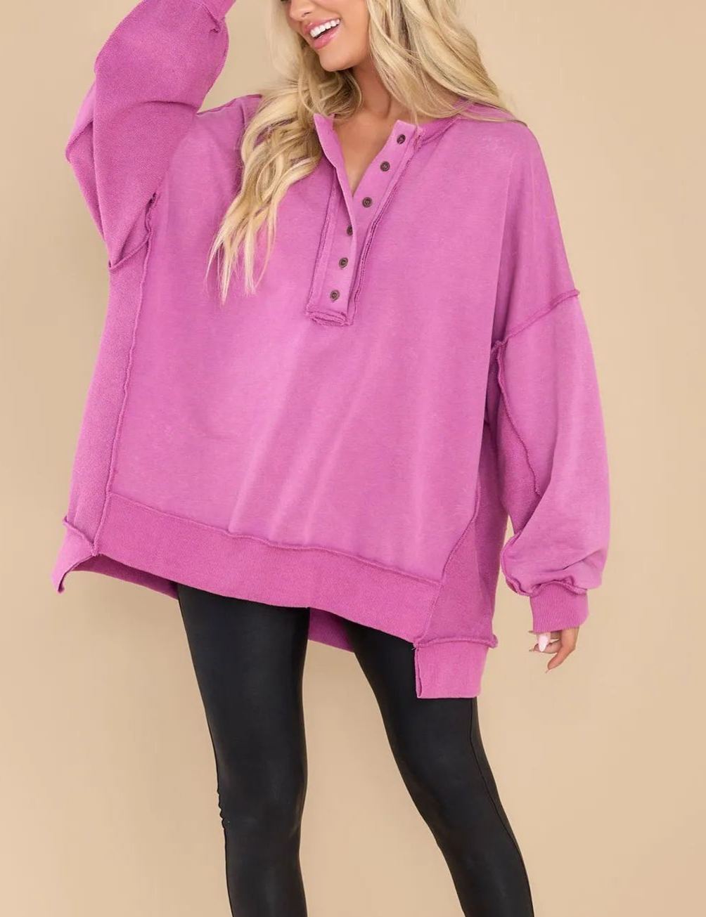 Women's Oversized Casual Buttoned Henley Sweatshirt