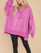Women's Oversized Casual Buttoned Henley Sweatshirt