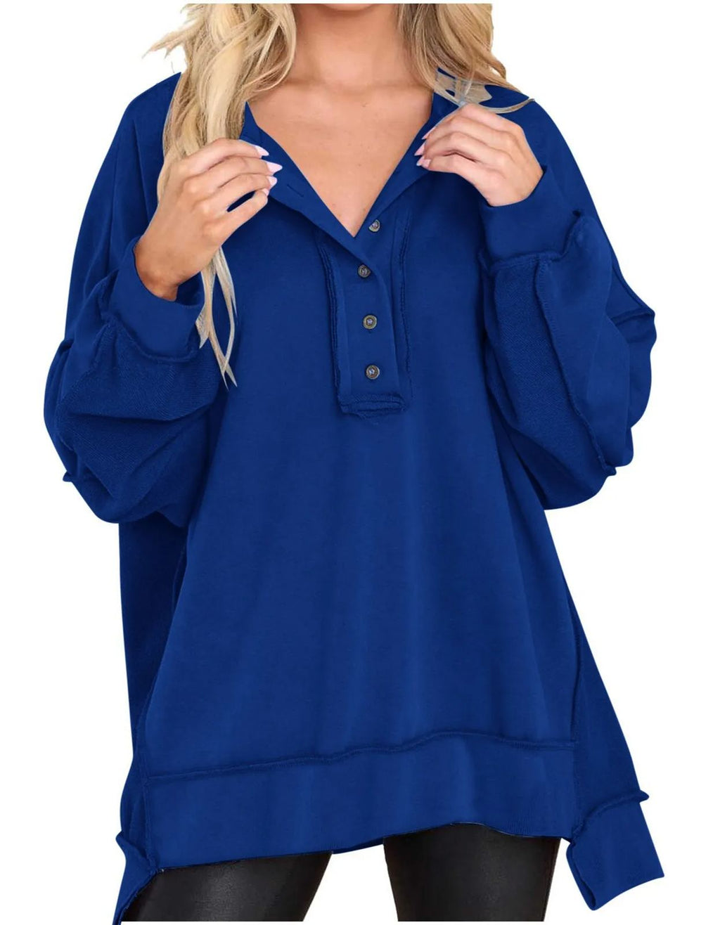 Women's Oversized Casual Buttoned Henley Sweatshirt