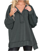 Women's Oversized Casual Buttoned Henley Sweatshirt
