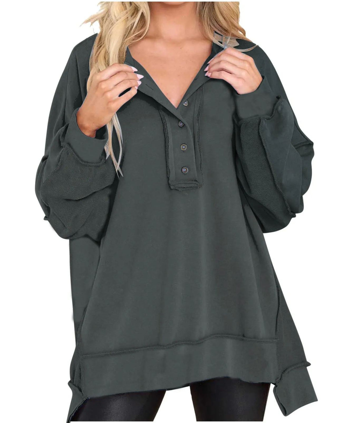 Women's Oversized Casual Buttoned Henley Sweatshirt