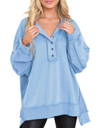 Women's Oversized Casual Buttoned Henley Sweatshirt