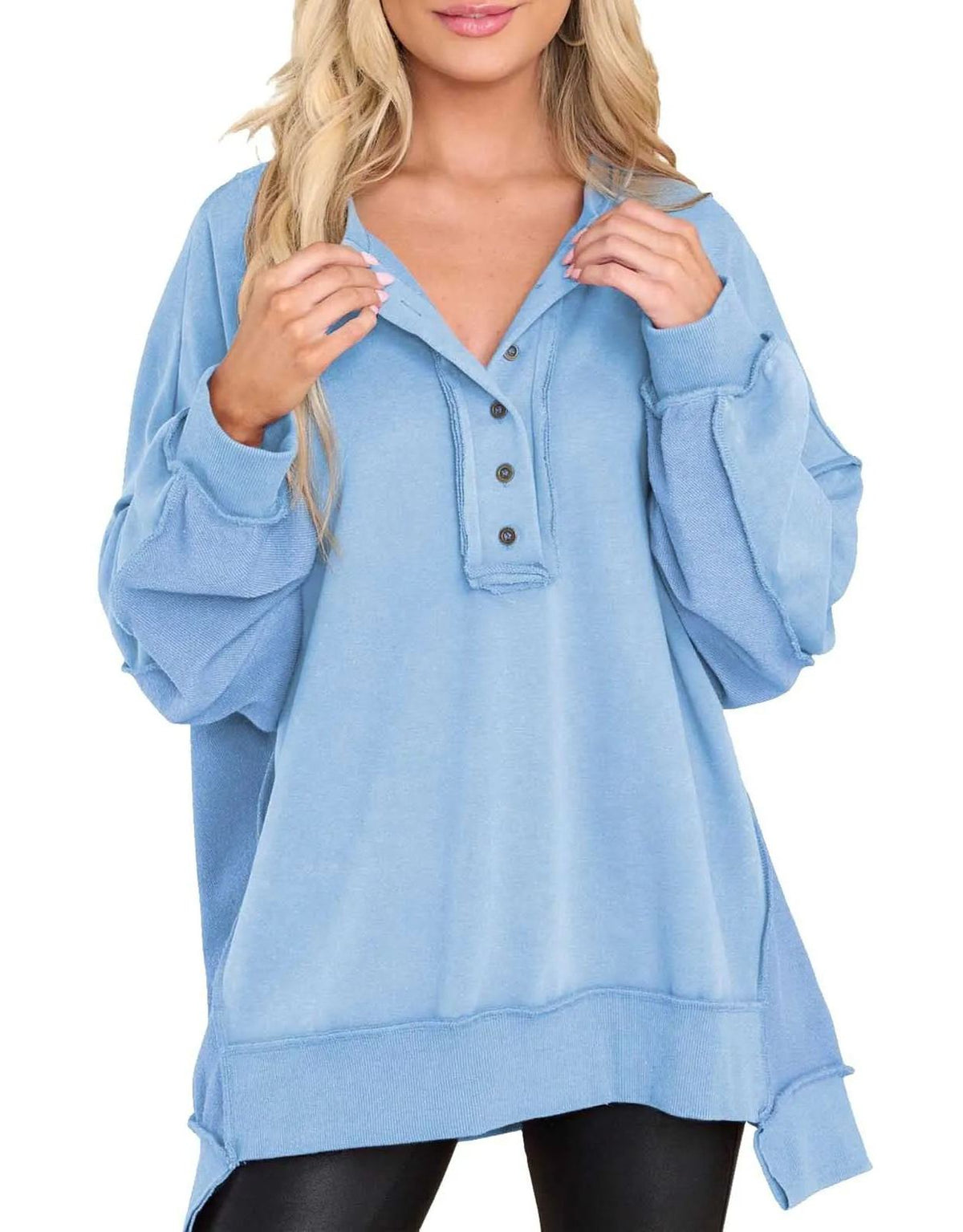 Women's Oversized Casual Buttoned Henley Sweatshirt