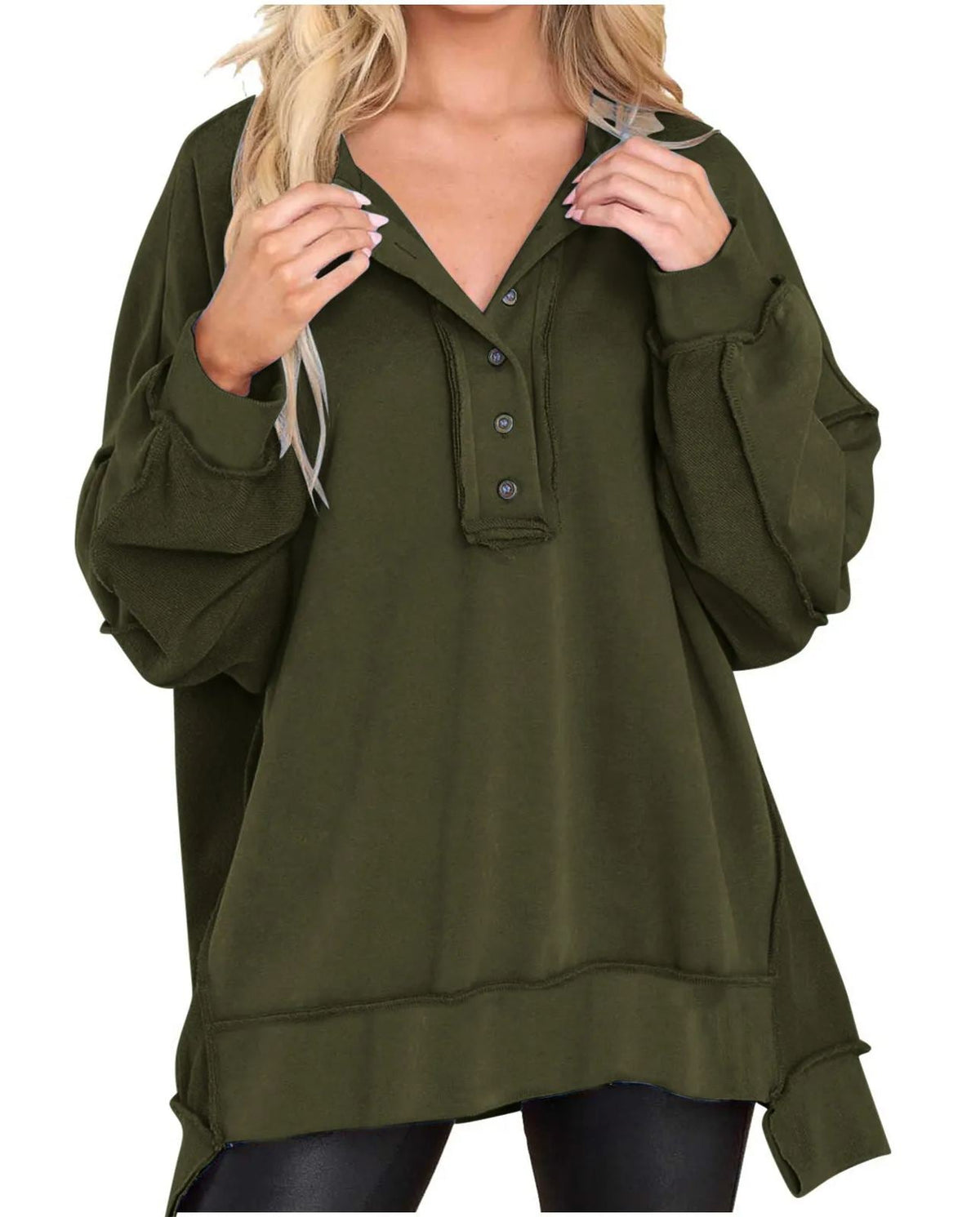 Women's Oversized Casual Buttoned Henley Sweatshirt