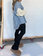 Cozy Sweater Sleeve Denim Shacket