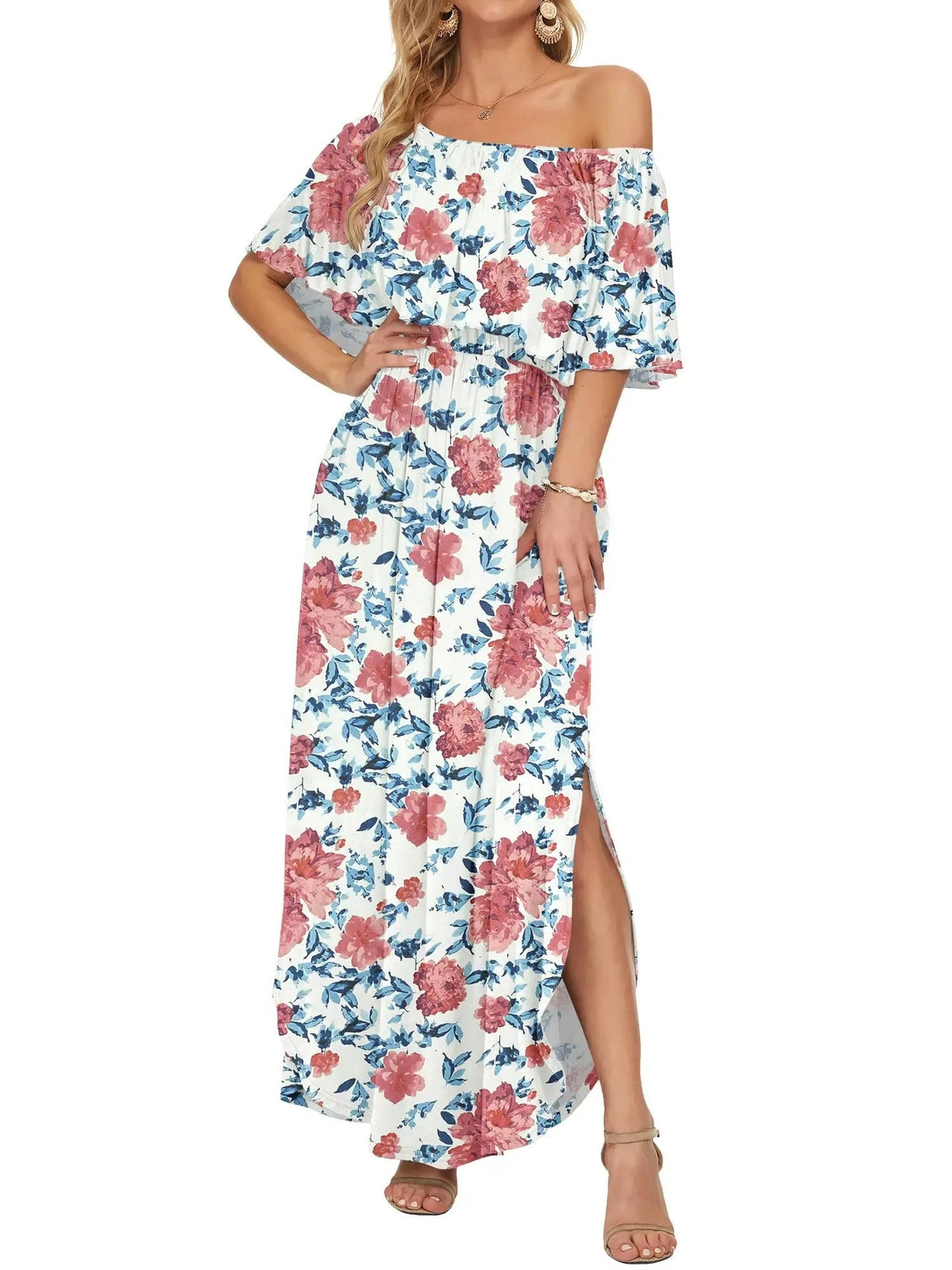 Women's Summer Floral Off-the-Shoulder Maxi Dress