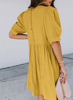 Women's Round Neck Puff Sleeve Baby Doll Dress
