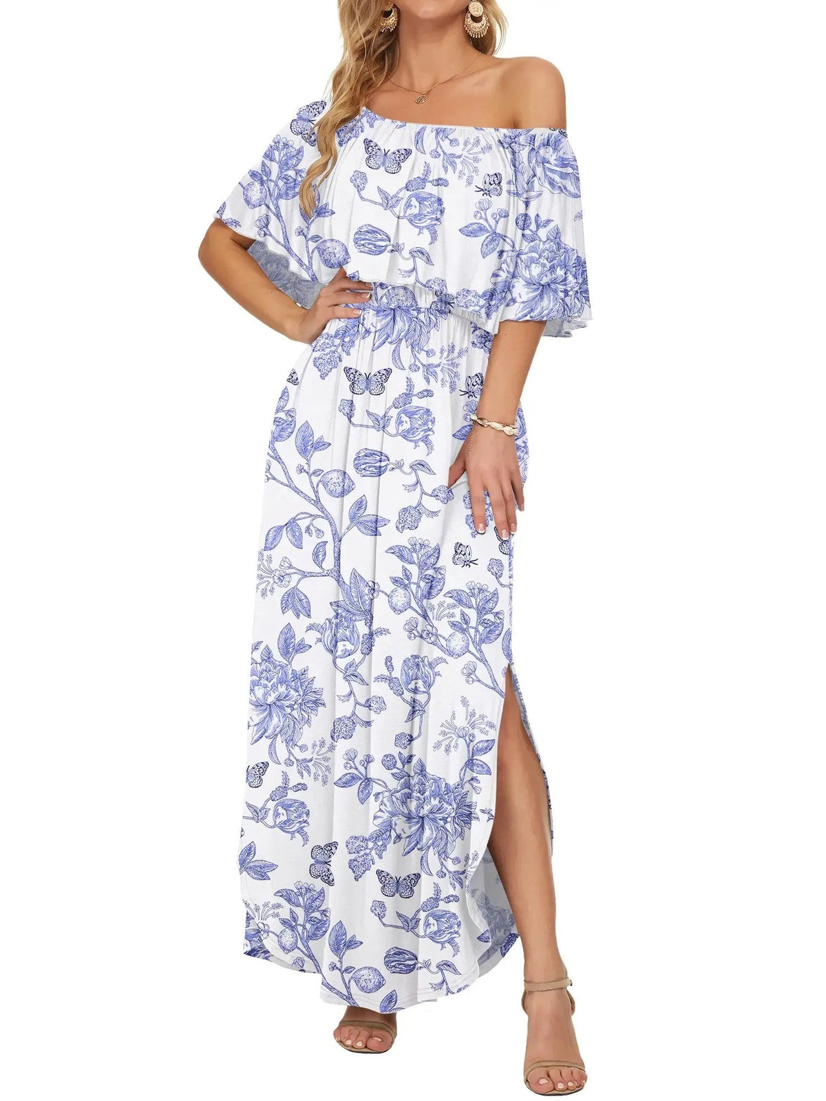 Women's Summer Floral Off-the-Shoulder Maxi Dress