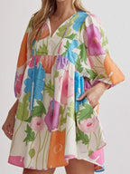 Women's Colorful Floral Half Sleeve Babydoll Dress